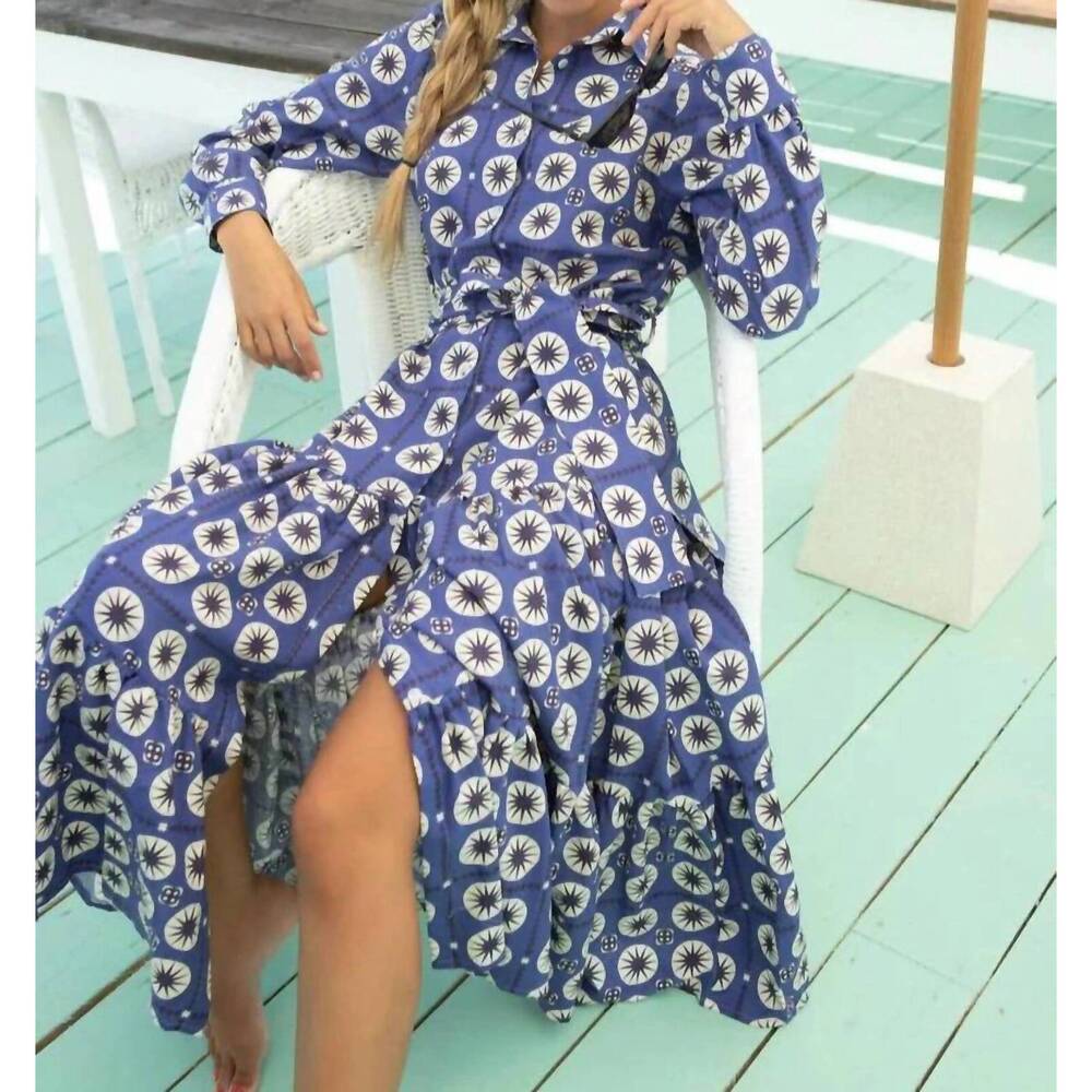 NEW ODILE gabriela military maxi dress in navy sun
